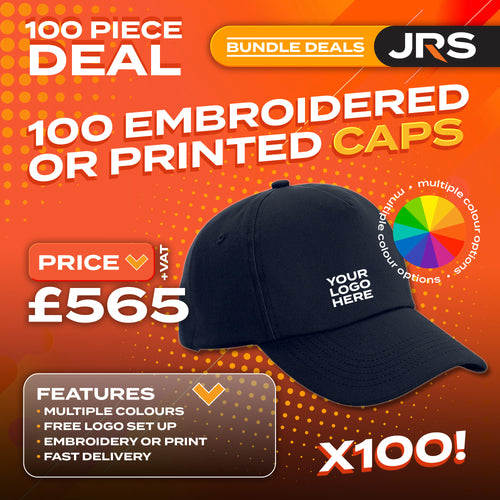 100x Embroidered/Printed Caps Bundle Deal with Free Company/Club Logo
