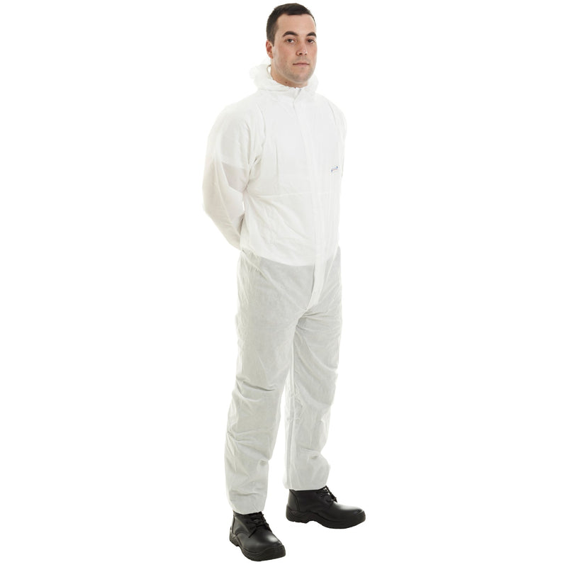 Supertouch Supertexa-R SMS Type 5/6 white coverall, full-body protective suit for hazardous tasks.