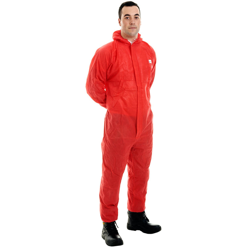 Supertouch Supertexa-R SMS Type 5/6 red coverall, disposable suit for food processing and painting.