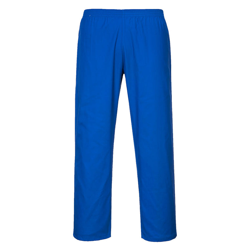 Portwest 2208 Bakers Trousers in royal blue check pattern.