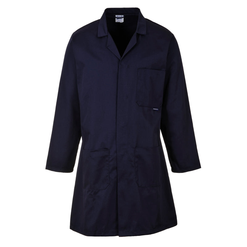 Portwest Lab Coat 2852 in dark navy. Front view.
