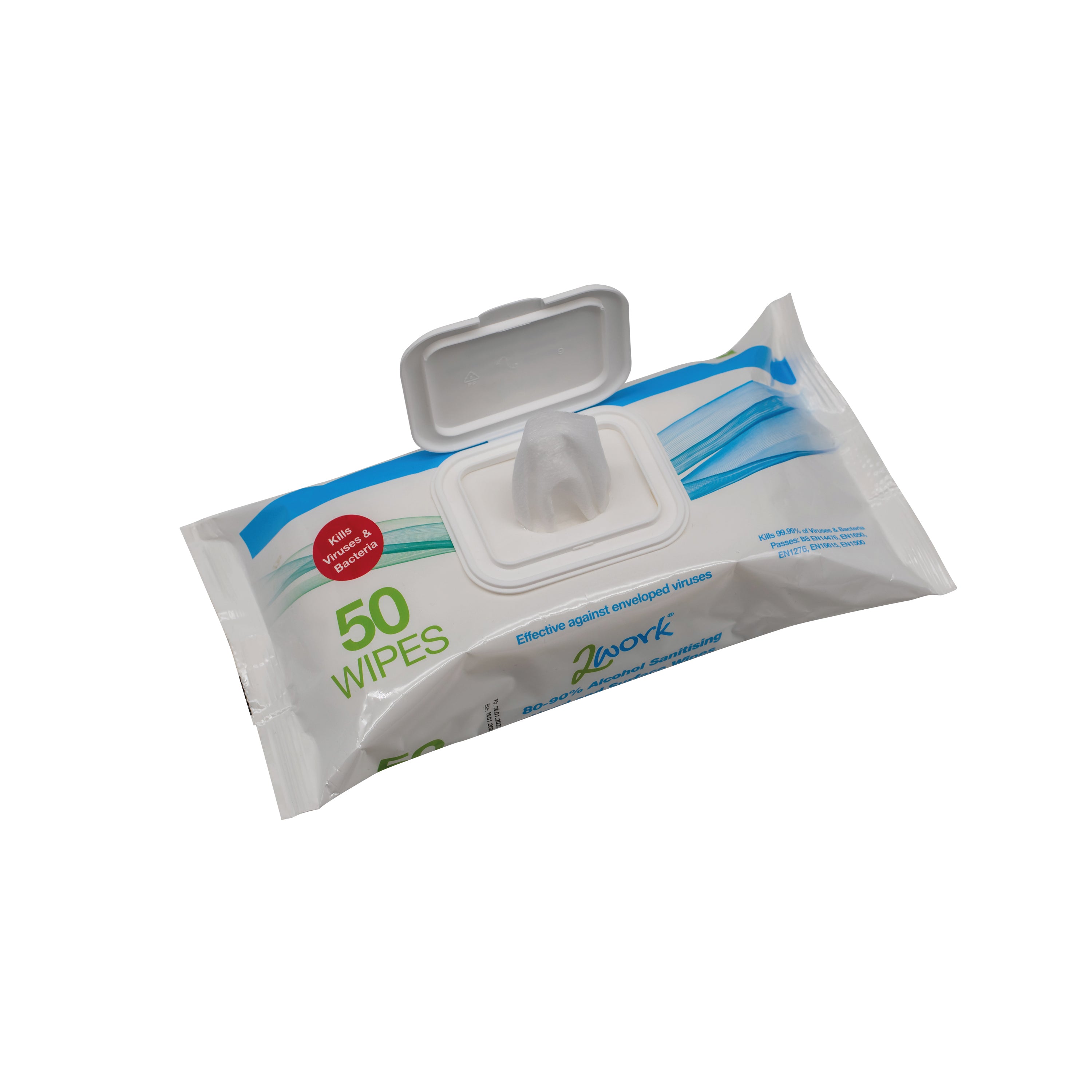 2Work Antibacterial Alcohol Hand Wipes Unfragranced (Pack of 50) 2W03485