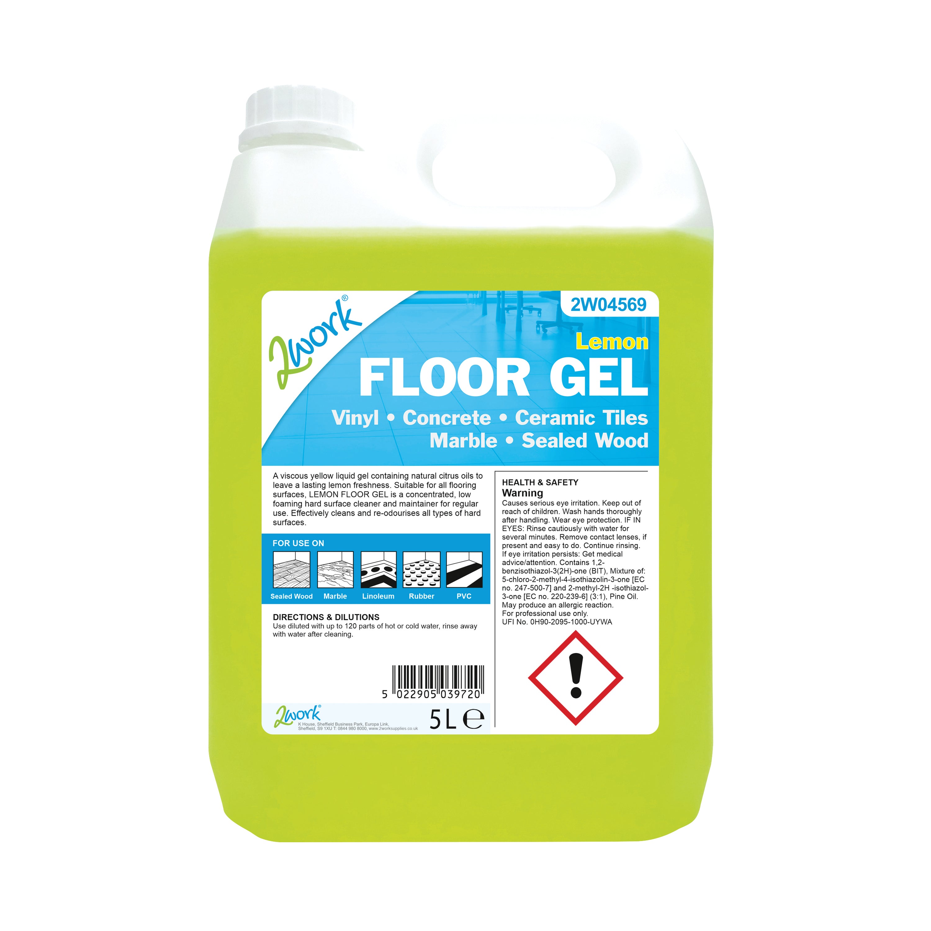 2Work Lemon Floor Gel Concentrate 5 Litre Bulk Bottle 2W04569