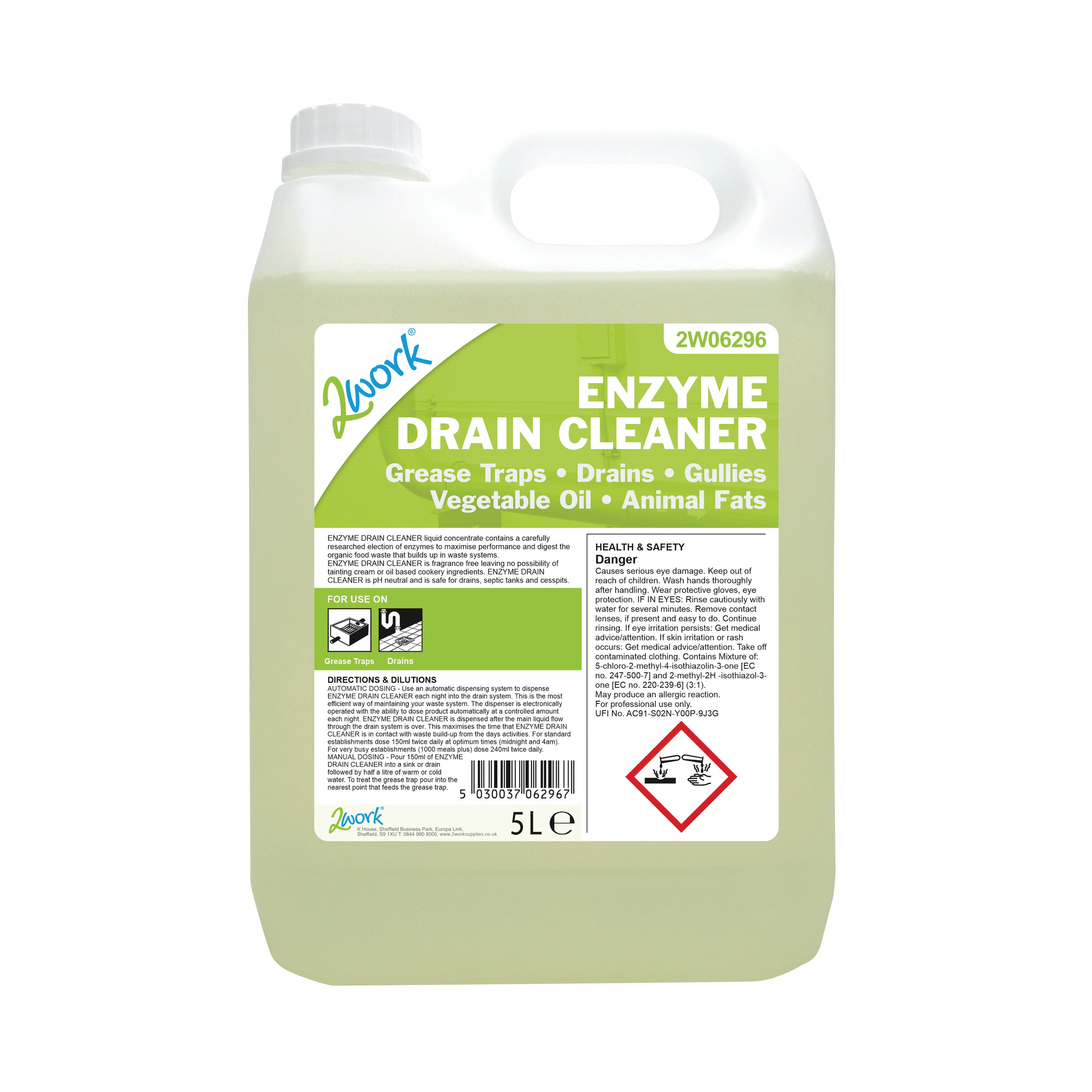 2Work Enzyme-Based Drain Cleaner 5 Litre Bulk Bottle 2W06296