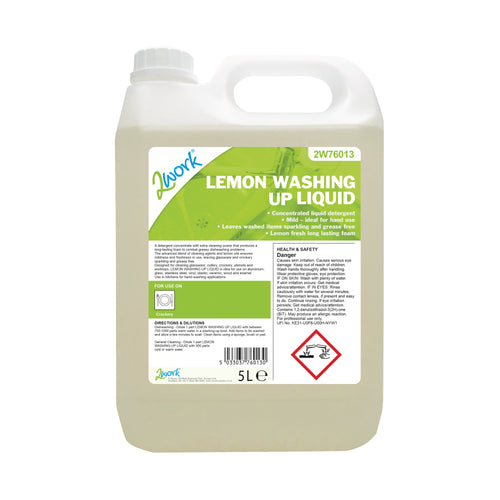 2Work Washing Up Liquid Lemon Scent 5 Litre Bottle 2W76013