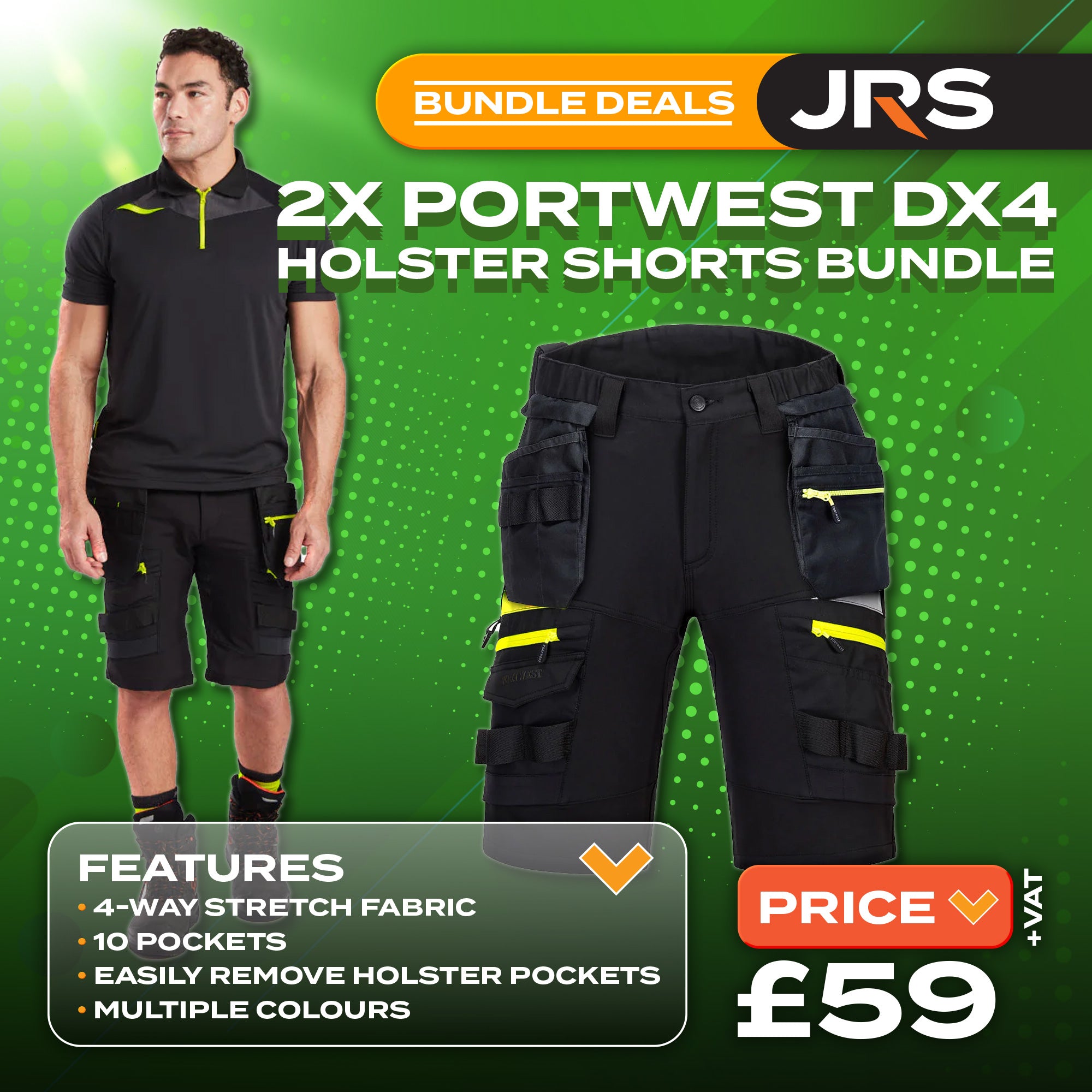 2x Portwest Best DX4 Holster Work Shorts Bundle Deal