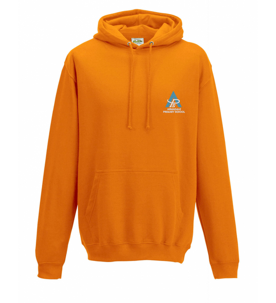An ochre-colored Armadale PS House Hoodie for adults, displaying the embroidered school crest.