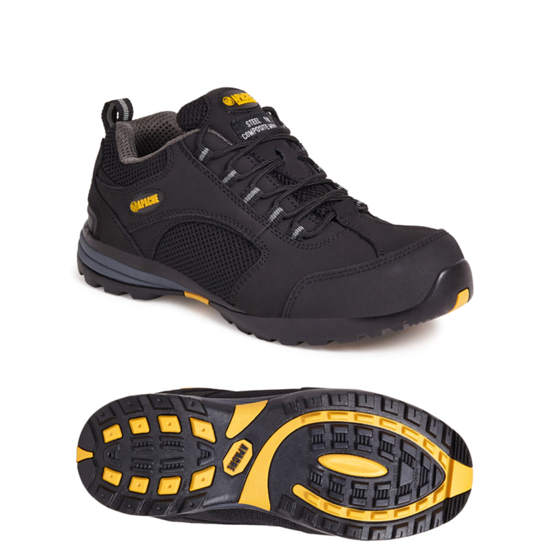 Detail of the breathable panels and sole of the Apache AP318SM trainer.