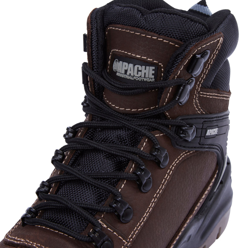 Close-up of the lacing system on the brown Ranger safety hiker.