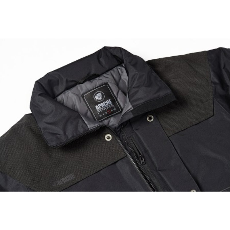 Rear view of the Apache ATS waterproof jacket, displaying the hood.