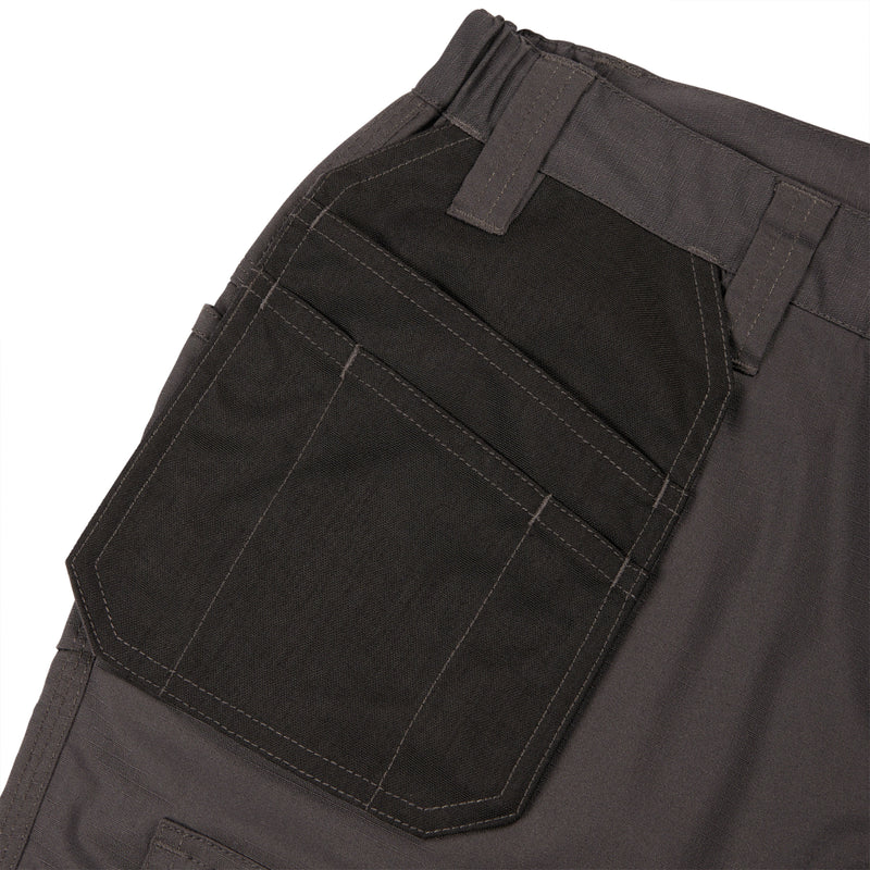 Rear view of the Apache APKHT grey and black work shorts.