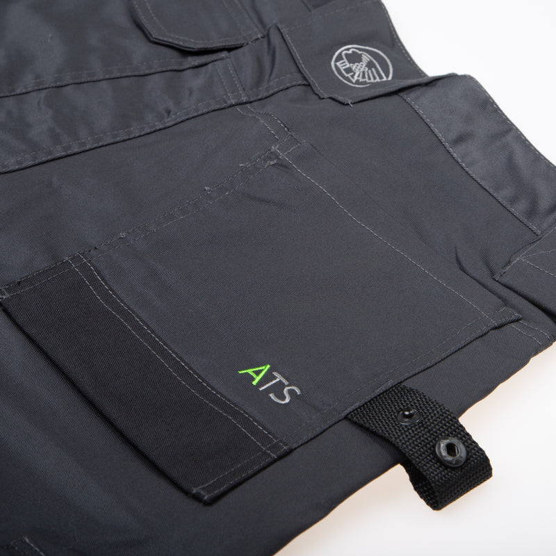 grey Apache 3D Stretch Holster Trousers, detailing the cargo leg pocket and reinforced knee pad sections.