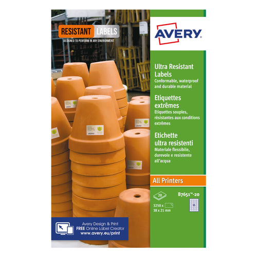 Avery Ultra Resistant Labels 38x21mm – (Pack of 1300)