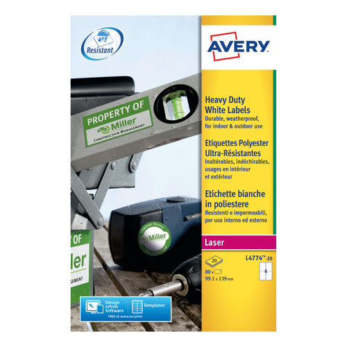 Avery Laser Label Heavy Duty 4 Per Sheet White – (Pack of 80)