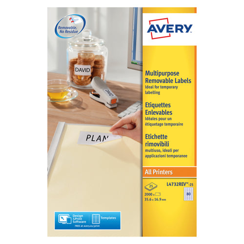 Avery Removable Labels 80 Per Sheet White – (Pack of 2000)