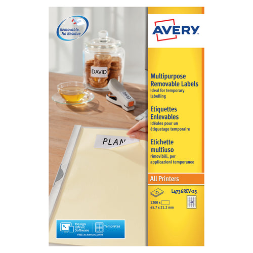 Avery Removable Labels 48 Per Sheet White – (Pack of 1200)