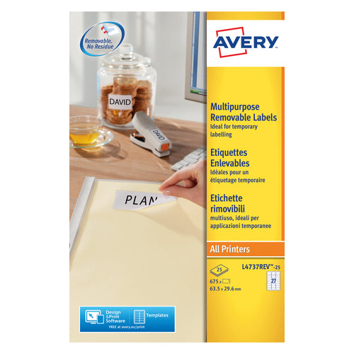 Avery Removable Labels 27 Per Sheet White – (Pack of 675)