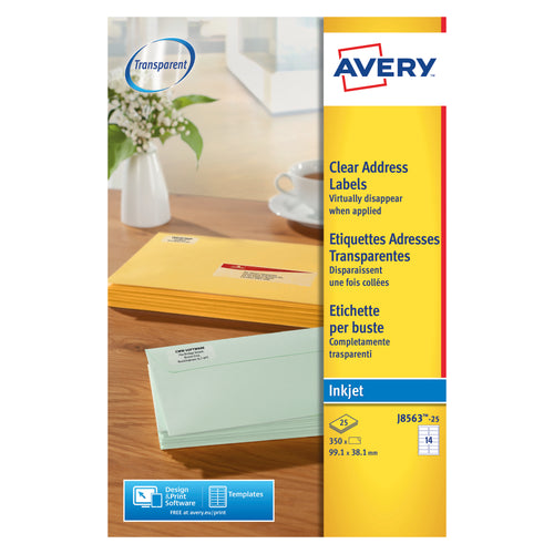 Avery Inkjet Address Labels 14 Per Sheet Clear – (Pack of 350)