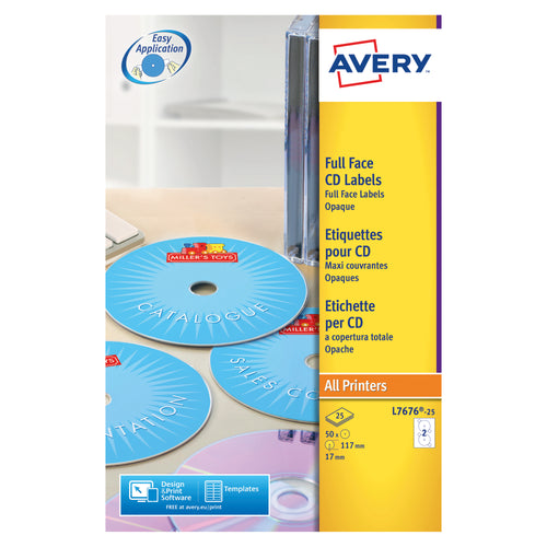 Avery White Full Face CD DVD Laser Label 2 Per Sheet – (Pack of 50)