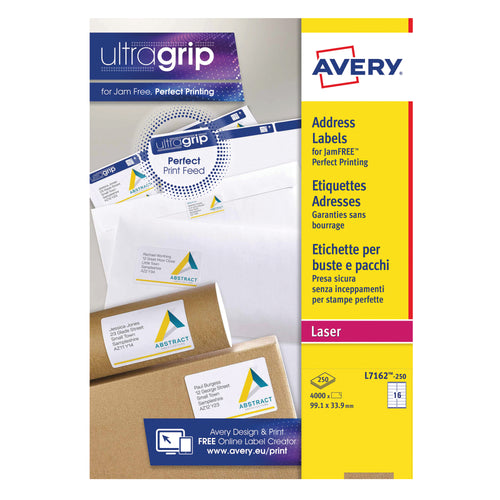 Avery Ultragrip Laser Labels 99.1x33.9mm White L7162-250 – (Pack of 4000)