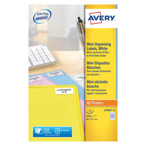Avery Laser Labels 46x11.11mm 84 Per Sheet White l7656-25 – (Pack of 2100)