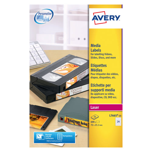 Avery Mini Data Cartridge Label 72x21.1mm White L7665-25 – (Pack of 600)