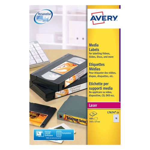 Avery Video Spine Label 145x17mm 16 Per Sheet White – (Pack of 400)