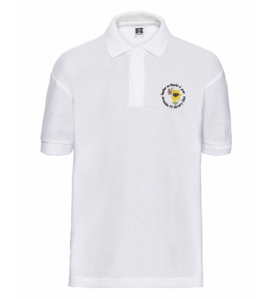 A royal blue Armadale ELC polo shirt for kids, showing the embroidered ELC logo.