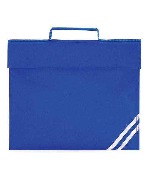 The Quadra classic book bag in royal blue with the Armadale school crest printed on it.