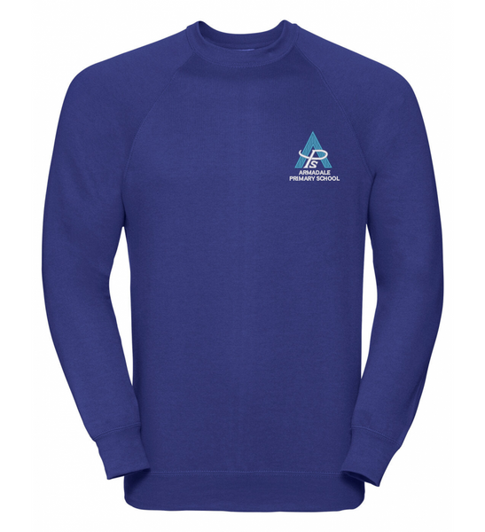 The adult's royal blue Armadale PS sweatshirt with the school crest on the chest.