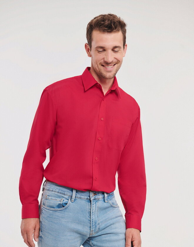 Russell Mens Long Sleeve Polycotton Poplin Shirt