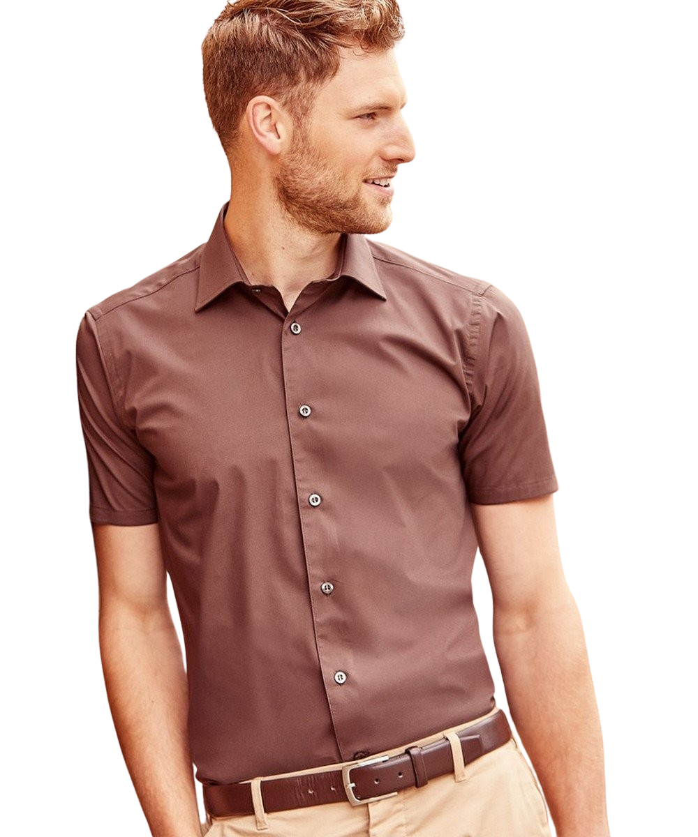 Russell Mens Short Sleeve Fitted Stretch Shirt Port