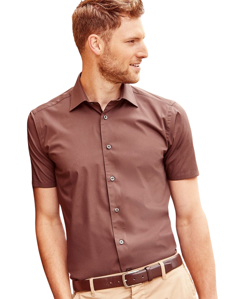 Russell Mens Short Sleeve Fitted Stretch Shirt Port
