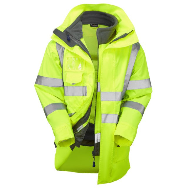 Leo Workwear hi-vis yellow fleece and anorak set with reflective tape for enhanced worksite safety