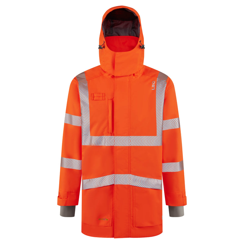 Leo Workwear PETROC Anorak - Orange - Front, hood up