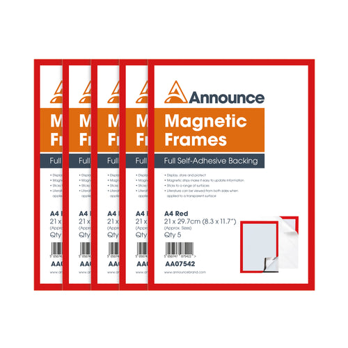 Announce Magnetic Frames A4 Red – (Pack of 5)