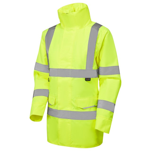 Left profile of the Leo Workwear Cheristow women's anorak in hi-vis yellow.