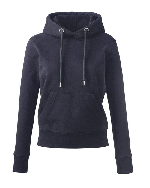 Flat lay of the Anthem AM004 women's full-zip hoodie in a sleek black color.