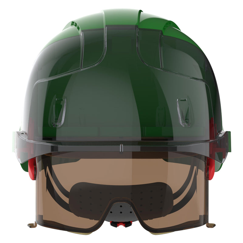 JSP EVO VISTAlens Safety Helmet - Indoor / Outdoor - Wheel Ratchet - Green / Smoke