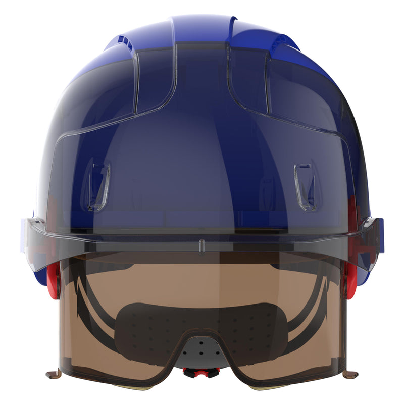 JSP EVO VISTAlens Safety Helmet - Indoor / Outdoor - Wheel Ratchet - Blue / Smoke