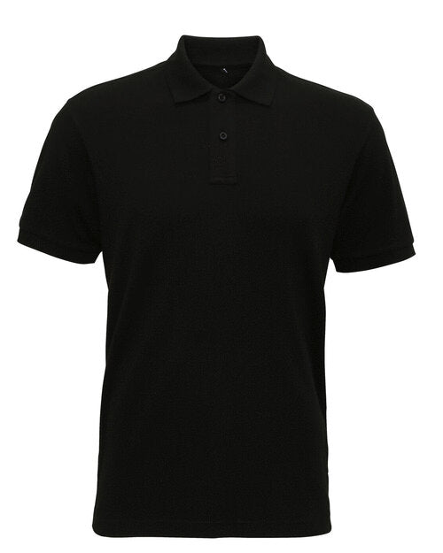 Flat lay of the black Asquith and Fox men's super smooth knit polo, model AQ005, showing the collar.