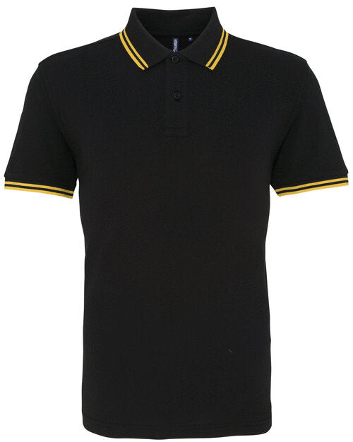 A black Asquith and Fox men's classic fit tipped polo AQ011 with vivid yellow tipping.