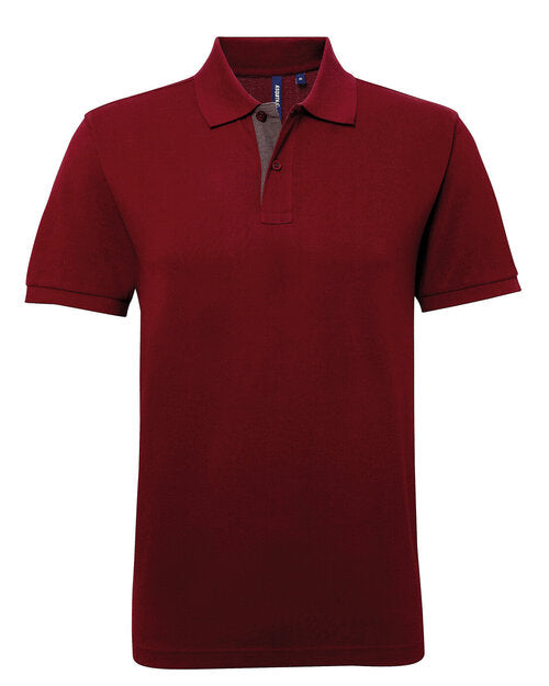 Burgundy and charcoal Asquith and Fox men's contrast polo shirt AQ012, in a flat lay.