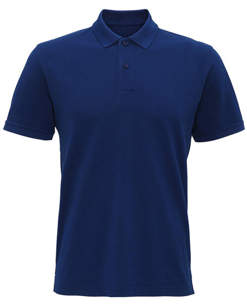Indigo Asquith and Fox men's coastal vintage wash polo shirt AQ017, with a faded look, laid flat.
