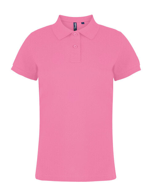 Ladies' classic fit cotton polo shirt AQ020 by Asquith and Fox in a rich pecan brown, laid flat.