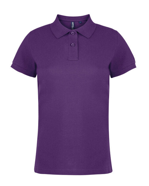 A deep purple Asquith and Fox ladies' classic fit cotton polo shirt AQ020, viewed from above.