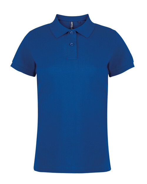 A vibrant royal blue Asquith and Fox ladies' classic fit cotton polo shirt AQ020, shown top-down.