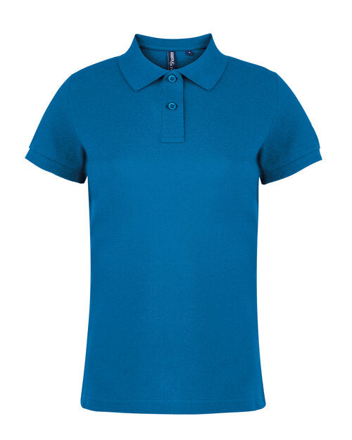Sapphire blue Asquith and Fox ladies' classic fit cotton polo shirt AQ020, laid flat.