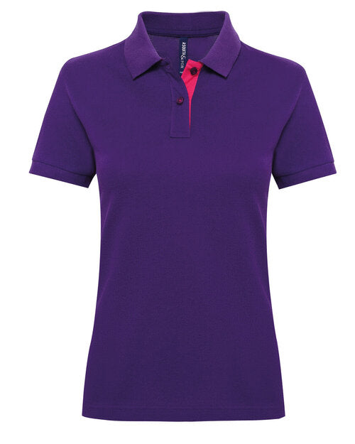 A purple and pink Asquith and Fox ladies' contrast polo AQ022, showcasing its vibrant color blocking.