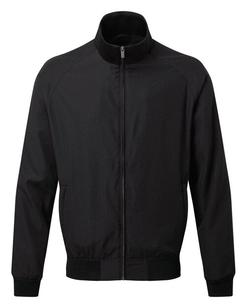 A front view flat lay of the black Asquith and Fox men's Harrington jacket, model AQ200, showing zip detail.